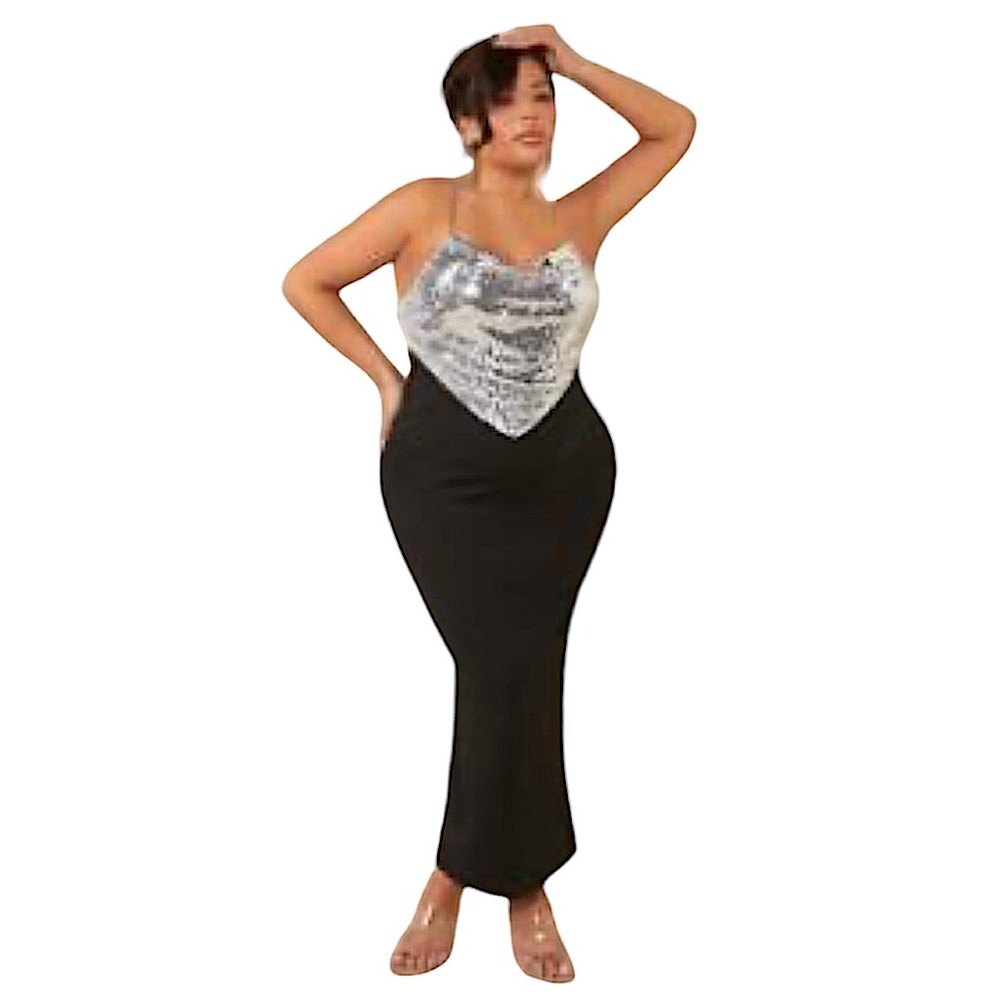 Shein SXY Black and Silver Sequence Dress Size 2XL NWT